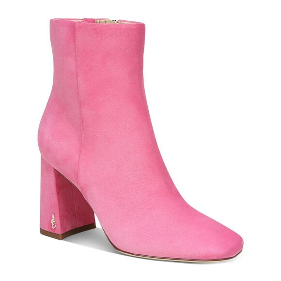 NWT SAM EDELMAN Womens Pink Codie Square Toe Block Heel Leather Booties 9 M - Picture 1 of 2